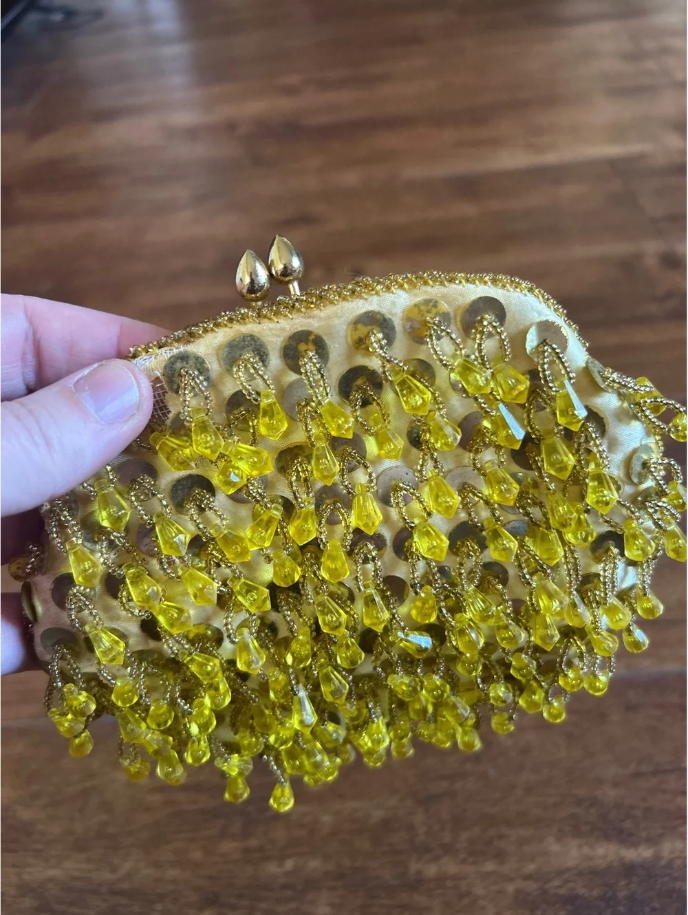 Vintage Yellow Beaded Evening Clutch Purse